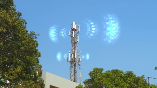 Telecommunication Tower Animated Waves Signal High Quality Footage — Stock Video