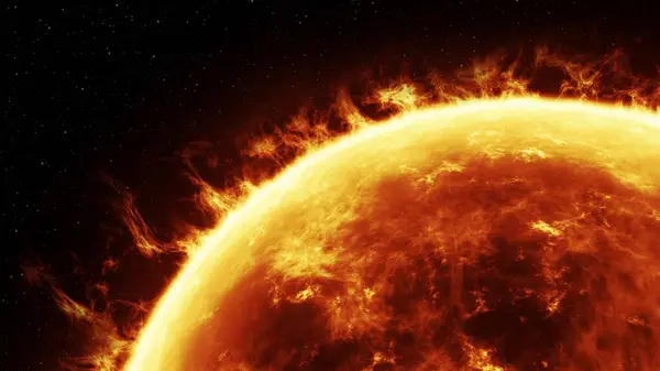 Big sun closeup. Sun surface with plasma flames. High quality 4k footage