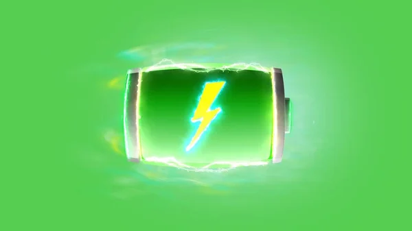 Green battery charging on a green pastel background. High quality 4k footage