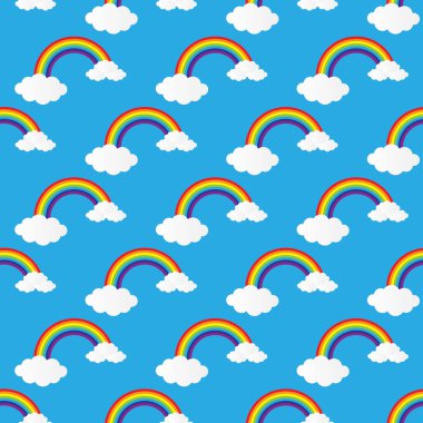 arkaplan ve tasarım için gökkuşağı ve bulutlar deseni, vektör illüstrasyonu.