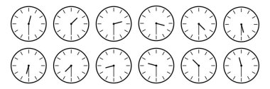 horizontal set of analog clock icon notifying each half an hour time isolated on white,vector illustration. clipart