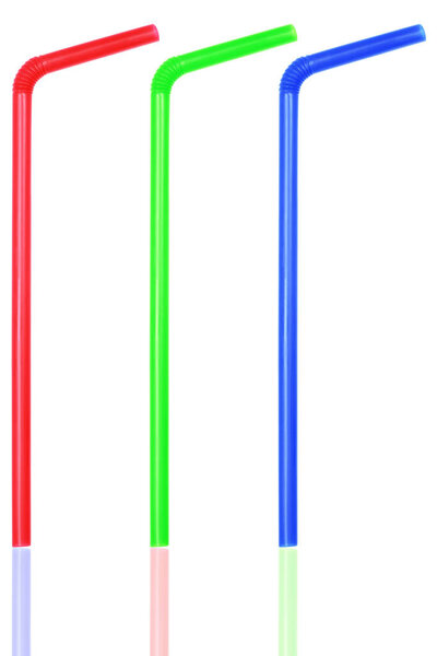 Это красно-зеленая голубая соломинка, изолированная на белом.