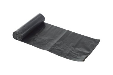 Beyaz tenli, yuvarlanan plastik bir çöp torbası..