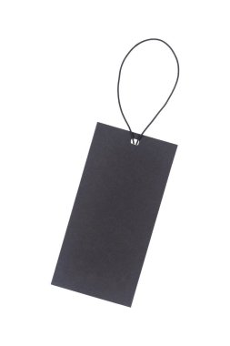 Beyaz üzerine izole edilmiş ipli siyah kağıt etiket..