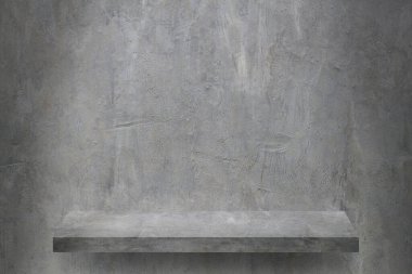 Ürün sergisi için rafı olan beton bir duvar..