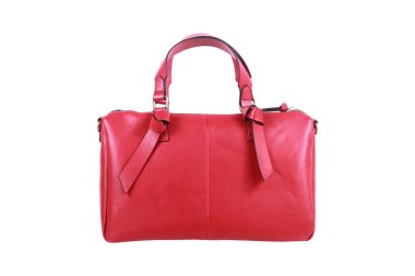 Beyaz üzerine izole edilmiş kırmızı deri bir çanta..