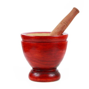 Bu ahşap havan topuzu beyaz üzerine izole..