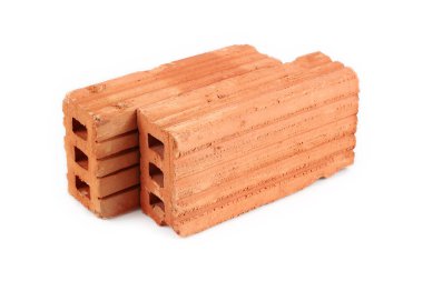 Yapım için iki tuğla, beyaz üzerine izole..