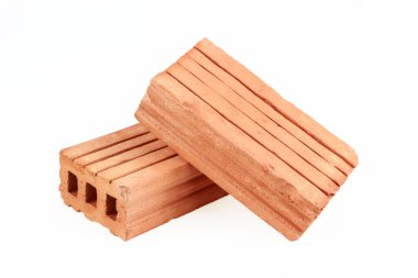 Yapım için iki tuğla, beyaz üzerine izole..