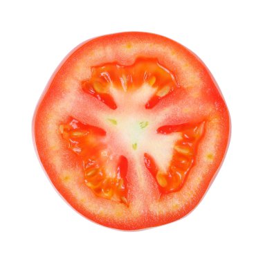 It is Circle sliced tomato isolated on white.
