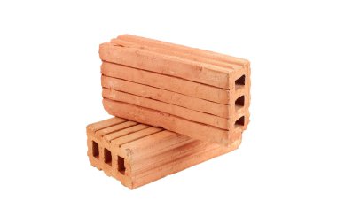 Yapım için iki tuğla, beyaz üzerine izole..