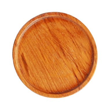 Beyaz üzerinde izole edilmiş yuvarlak ahşap bardak altlığı..