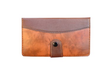 Tablet ve defter deri çantası beyaza izole edilmiş..