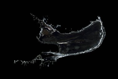 berrak su sıçraması siyah üzerine izole edilmiş..