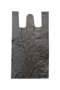 Beyaz üzerine izole edilmiş siyah plastik bir çanta..