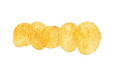 row of barbecue flavor potato chips isolated on white.