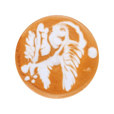top view of latte art isolated on white.
