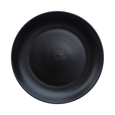 one empty circle black plate isolated on white.