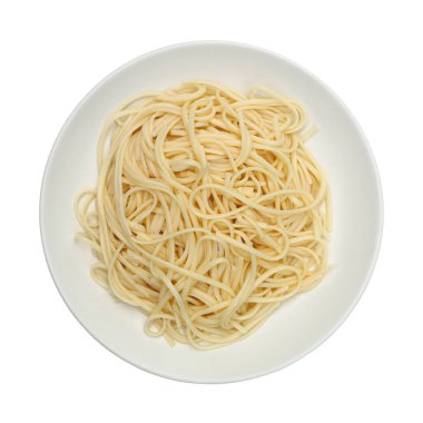 linguine pasta on circle white plate isolated on white.
