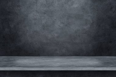 Tasarım için beton arkaplanda beton raf ve zemin.