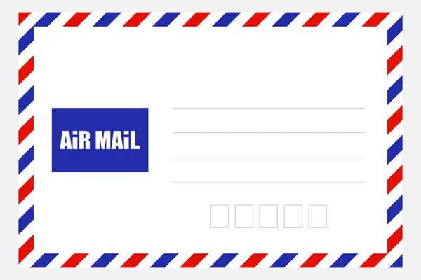 Kırmızı ve mavi kenarlı beyaz hava posta zarfı beyaz, vektör illüstrasyonu.