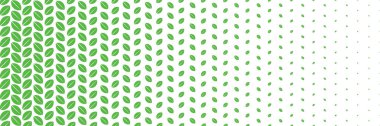 Desen ve arkaplan için yeşil yaprakların yatay yarım tonu.