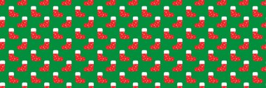 Desen ve arkaplan için yatay dikişsiz kırmızı ve beyaz Noel çorapları tasarımı.