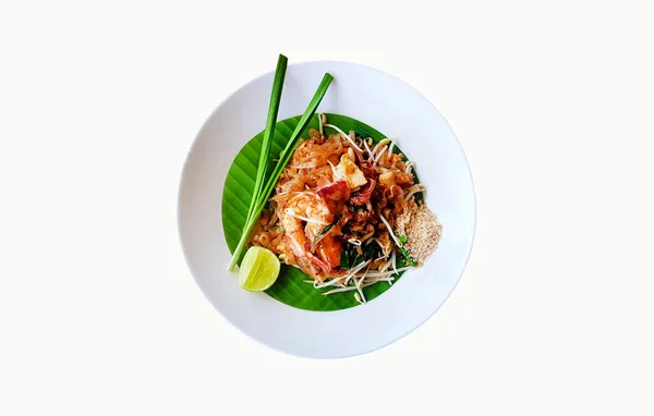Top View Stir Fried Rice Noodle River Crewns Shrimp Bean — стоковое фото