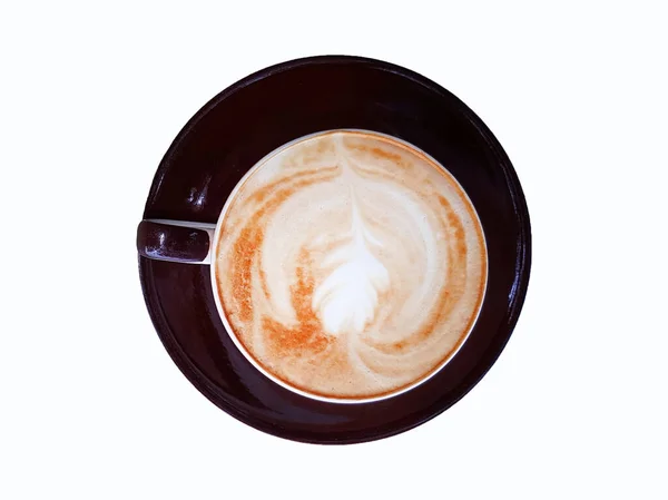 Vista Superior Xícara Arte Cappuccino Café Latte Isolado Fundo Branco — Fotografia de Stock