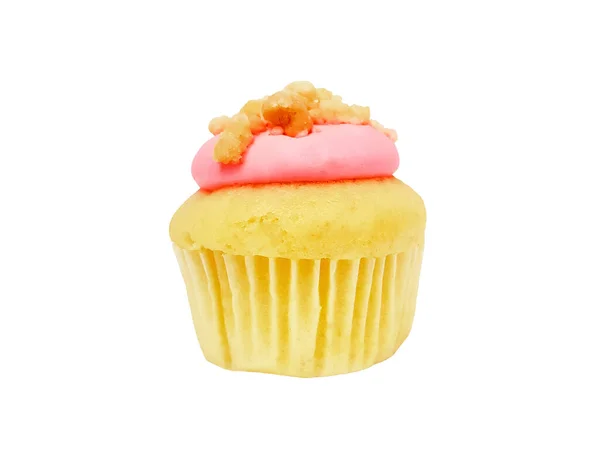 Cupcake Strawberry Cream Brown Sugar Topping Isolated White Background Clipping — Stock Photo, Image