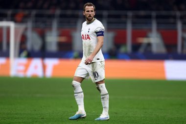 Harry Kane of Tottenham Hotspur Fc during the UEFA Champions League round of 16 first leg match between AC Milan and Tottenham Hotspur Fc at Giuseppe Meazza Stadium on February 14, 2023 in Milan, Italy.