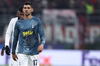 Cristian Romero of Tottenham Hotspur Fc during the UEFA Champions League round of 16 first leg match between AC Milan and Tottenham Hotspur Fc at Giuseppe Meazza Stadium on February 14, 2023 in Milan, Italy.