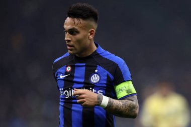 Lautaro Martinez of Fc Internazionale during the Uefa Champions League round of 16 first leg match between Fc Internazionale and Fc Porto on February 22, 2023 in Milano Italy .