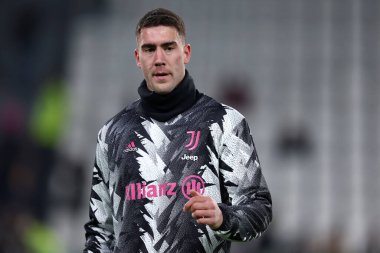 Dusan Vlahovic of Juventus Fc during the Serie A match beetween Juventus Fc and Torino Fc at Allianz Stadium on February 28, 2023 in Turin, Italy .