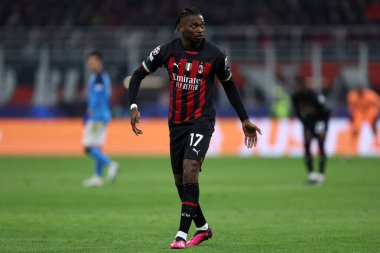 Ac Milan 'dan Rafael Leao UEFA Şampiyonlar Ligi çeyrek final maçında AC Milan ile Ssc Napoli arasında 12 Nisan 2023 tarihinde İtalya' nın Milano kentinde oynanan karşılaşmada.