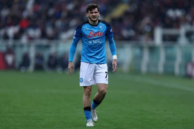 Serie A karşılaşması sırasında Ssc Napoli 'den Khvicha Kvaratskhelia ile Torino Fc ve Ssc Napoli arasında 19 Mart 2023' te İtalya 'nın Torin kentinde oynanan Olimpico Stadyumu' nda oynanan karşılaşma sırasında .