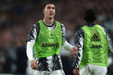 23 Nisan 2023 'te İtalya' nın Torino kentinde oynanan Serie A maçında Juventus Fc ve Ssc Napoli arasında oynanan karşılaşmada Juventus Fc 'ten Dusan Vlahoviç .