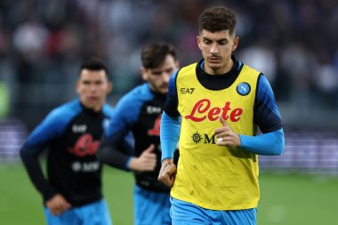 23 Nisan 2023 'te İtalya' nın Torino kentinde oynanan Serie A maçında Juventus Fc ve Ssc Napoli arasında oynanan maçta Ssc Napoli 'den Giovanni Di Lorenzo .