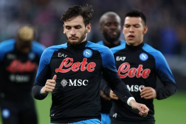 Serie A karşılaşması sırasında Ssc Napoli 'den Khvicha Kvaratskhelia ile Juventus Fc ve Ssc Napoli arasında 23 Nisan 2023' de İtalya 'nın Torino kentinde oynanan karşılaşma. .