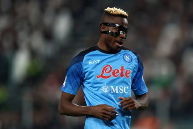 Victor Osimhen of Ssc Napoli during the Serie A match beetween Juventus Fc and Ssc Napoli  on April 23, 2023 in Turin, Italy . clipart