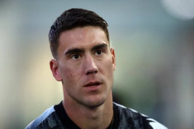23 Nisan 2023 'te İtalya' nın Torino kentinde oynanan Serie A maçında Juventus Fc ve Ssc Napoli arasında oynanan karşılaşmada Juventus Fc 'ten Dusan Vlahoviç .