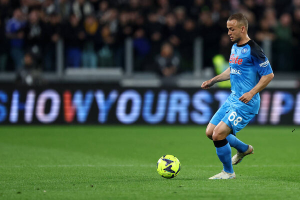 Stanislav Lobotka of Ssc Napoli during the Serie A match beetween Juventus Fc and Ssc Napoli  on April 23, 2023 in Turin, Italy .