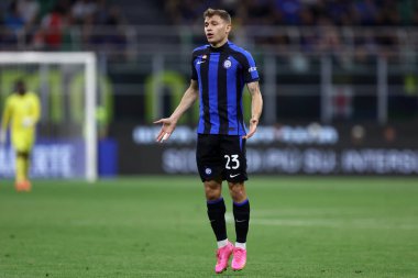 Fc Internazionale takımından Nicolo Barella, Fc Internazionale ve Atalanta Bc arasında 27 Mayıs 2023 'te Milano' da oynanan karşılaşma sırasında Giuseppe Meazza Stadyumu 'nda oynandı. .