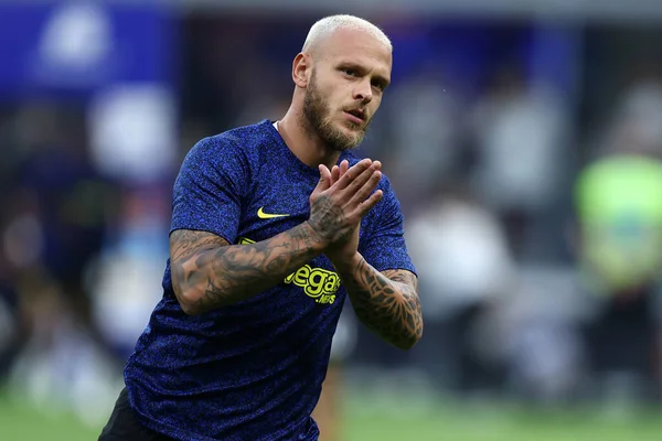 Milano, İtalya. 19 Agusut 2023 . Federico Dimarco Fc Internazionale ile Ac Monza arasında oynanan Serie A futbol maçı sırasında.