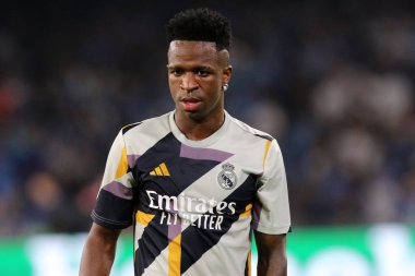 3 Ekim 2023 'te İtalya' nın Napoli şehrinde oynanan Uefa Şampiyonlar Ligi Beetween Ssc Napoli ve Real Madrid CF maçlarında Real Madrid Junior 'ın ısınması sırasında Real Madrid Cf. .