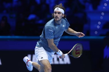 12-29 Kasım 2023 tarihleri arasında Torino 'da düzenlenen Nitto ATP Dünya Turu Finalleri sırasında Yunan Stefanos Tsitsipas.