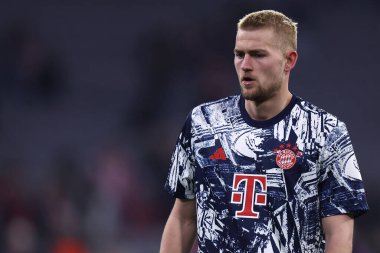 Münih (Almanya) - 5 Mart 2024 - Uefa Şampiyonlar Ligi 'nde FC Bayern Münih takımından Matthijs de Ligt ile FC Bayern Münih ve Ss Lazio arasında oynanan 16 maçın ikinci turunda.