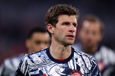 Münih (Almanya) - 5 Mart 2024 - Uefa Şampiyonlar Ligi 'nde FC Bayern Munchen ve Ss Lazio arasında oynanan 16 maçın ikinci turunda FC Bayern Münih' ten Thomas Muller.