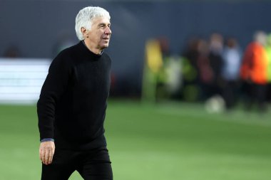 Bergamo, İtalya. 18 / 04 / 2023 - Uefa Avrupa Ligi karşılaşmasında Atalanta Bc 'nin teknik direktörü Gian Piero Gasperini, Atalanta Bc ve Liverpool Fc arasında oynanan karşılaşmada teknik direktör .