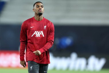 Bergamo, İtalya. 18 / 04 / 2023 - Uefa Avrupa Ligi karşılaşmasında Liverpool Fc 'ten Ryan Gravenberch Atalanta Bc ve Liverpool Fc .